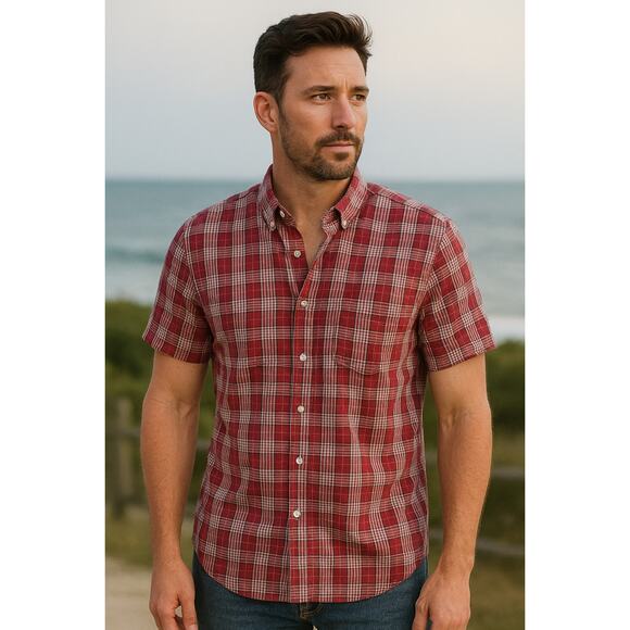 NWT SADDLEBRED Classic Fit Red Plaid Short Sleeve Shirt M Easy Care Dadcore - Picture 2 of 11